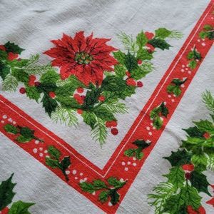 Vintage Christmas tablecloth lightweight, Handmade poinsettia from 1960's 48*58
